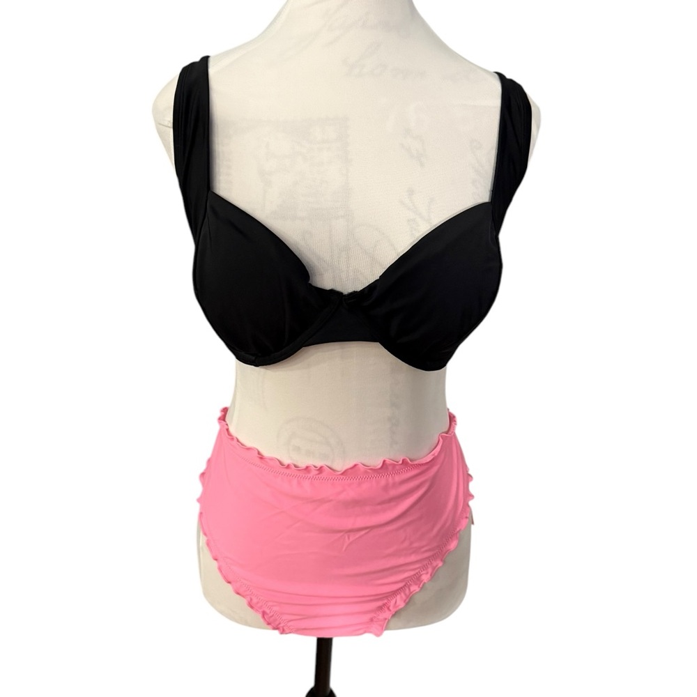 NWT Plus SZ (1X) Bikini, Black Top, Pink HW Bottoms, Pieces Can Be Swapped!